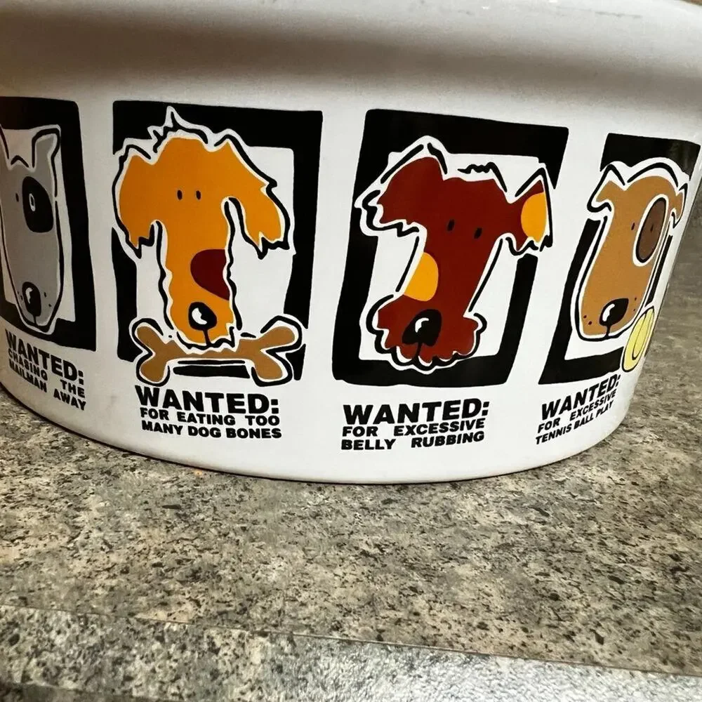 Riviera/Van Beers Stoneware Dog Food or Water Bowl.  “WANTED”